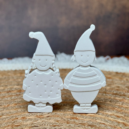 Silikonformen Wichtel Ida & Erik – Mädchen im Kleid und Junge im Pulli, Weihnachtsdeko