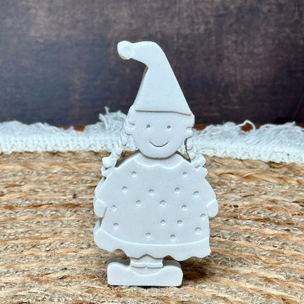 Silikonform Wichtelmädchen Ida mit Zöpfen und Kleid, Winterdeko