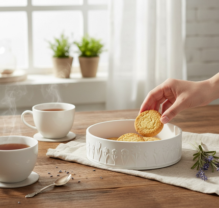 Silikonform für eine Schale mit Blumenmustern als Kecksschale