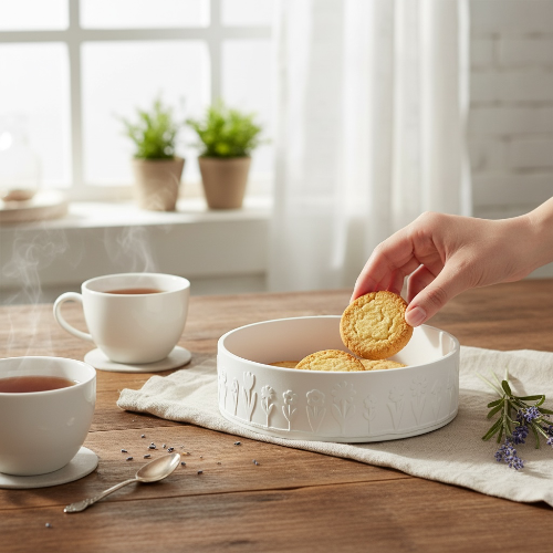 Silikonform für eine Schale mit Blumenmustern als Kecksschale