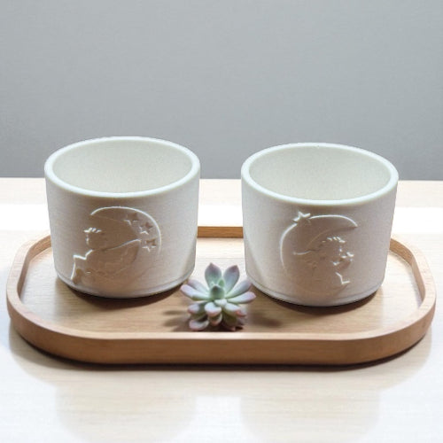 DIY-Silikonform für Becher mit Engel-Relief: Luna & Solin mit Mond und Sternen. Perfekt für Pflanztöpfchen, Windlichter oder Deko