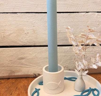 Kerzenhalter mit Fisch für Stabkerze und Teelicht