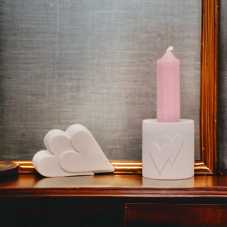 Double candle holder 2 hearts - silicone mold